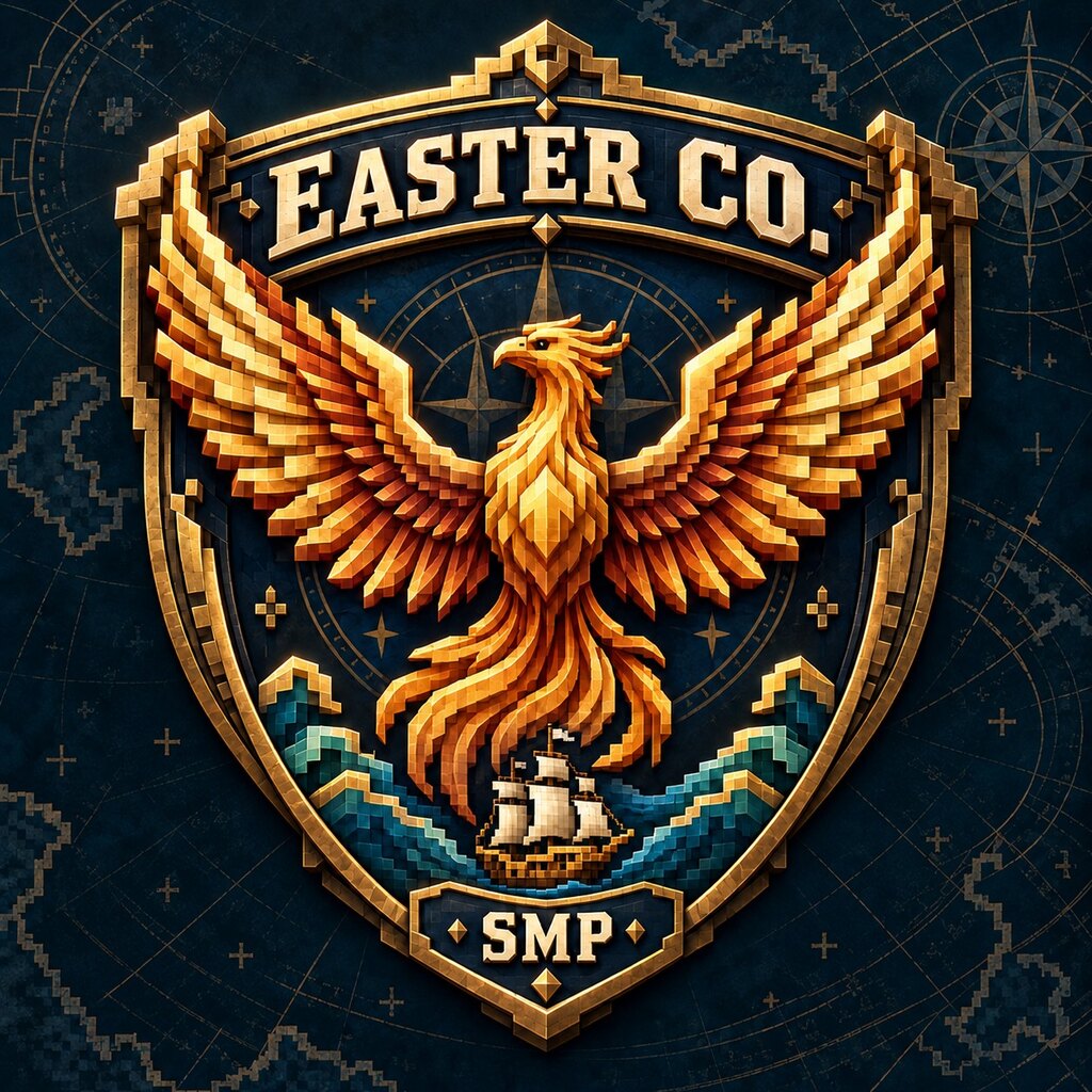 Easter Co. SMP gold phoenix naval crest with a Minecraft sailing ship